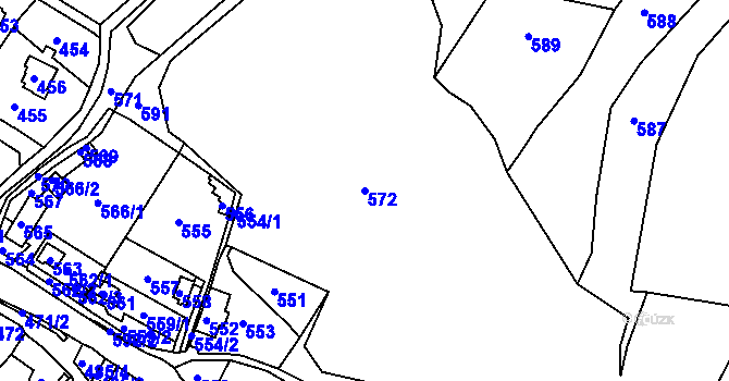 Parcela st. 572 v KÚ Mojžíř, Katastrální mapa