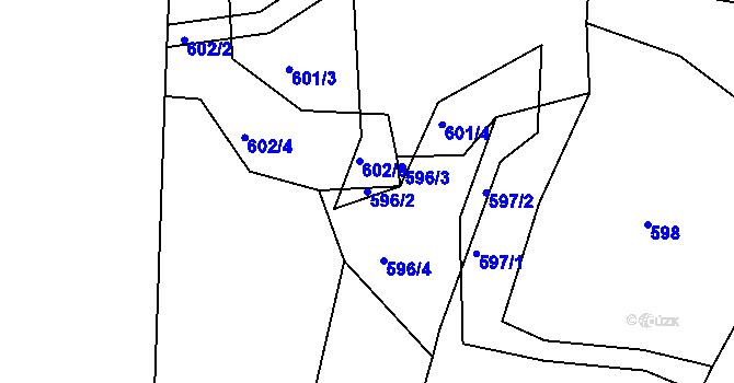 Parcela st. 596/2 v KÚ Mojžíř, Katastrální mapa