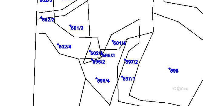 Parcela st. 596/3 v KÚ Mojžíř, Katastrální mapa