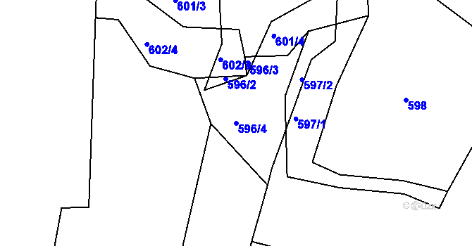 Parcela st. 596/4 v KÚ Mojžíř, Katastrální mapa