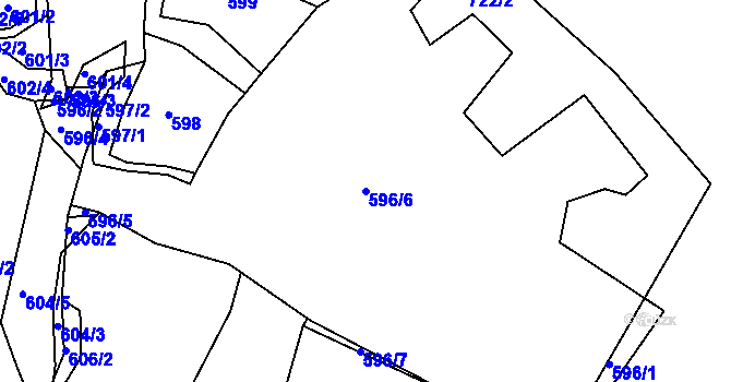 Parcela st. 596/6 v KÚ Mojžíř, Katastrální mapa