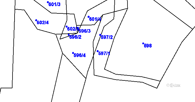 Parcela st. 597/1 v KÚ Mojžíř, Katastrální mapa