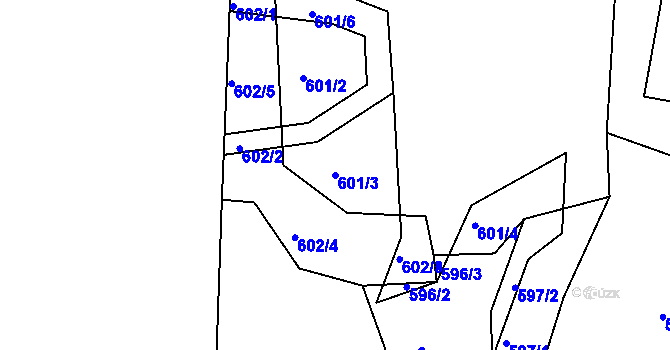 Parcela st. 601/3 v KÚ Mojžíř, Katastrální mapa