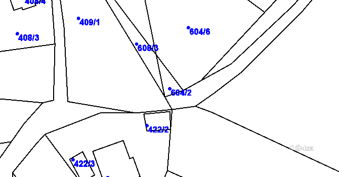 Parcela st. 604/2 v KÚ Mojžíř, Katastrální mapa