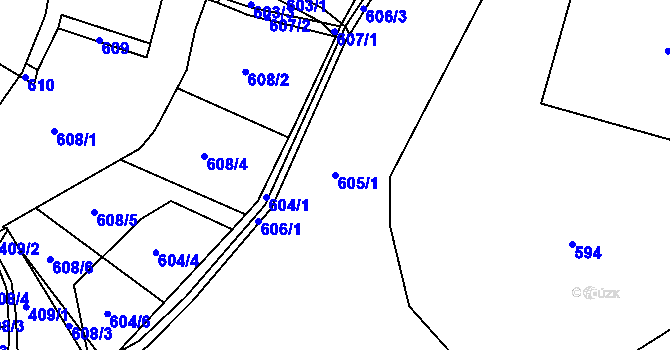 Parcela st. 605/1 v KÚ Mojžíř, Katastrální mapa