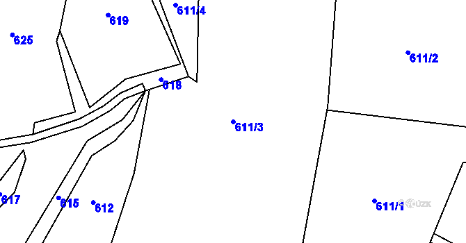 Parcela st. 611/3 v KÚ Mojžíř, Katastrální mapa