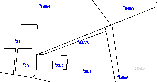 Parcela st. 648/3 v KÚ Mojžíř, Katastrální mapa