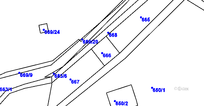 Parcela st. 666 v KÚ Mojžíř, Katastrální mapa