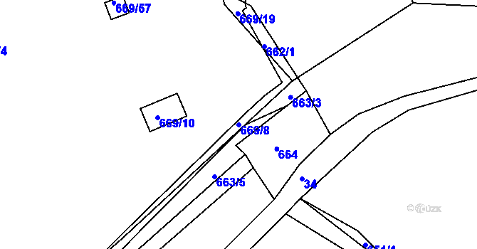 Parcela st. 669/8 v KÚ Mojžíř, Katastrální mapa