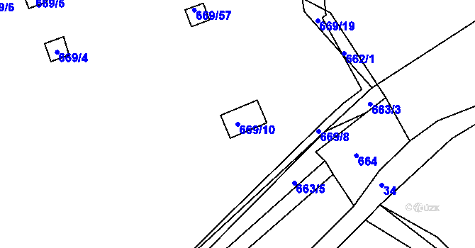 Parcela st. 669/10 v KÚ Mojžíř, Katastrální mapa