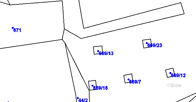 Parcela st. 669/13 v KÚ Mojžíř, Katastrální mapa
