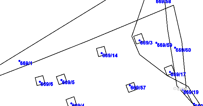 Parcela st. 669/14 v KÚ Mojžíř, Katastrální mapa