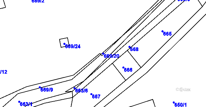 Parcela st. 669/20 v KÚ Mojžíř, Katastrální mapa