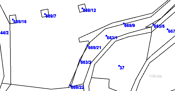 Parcela st. 669/21 v KÚ Mojžíř, Katastrální mapa