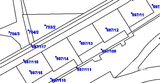 Parcela st. 697/13 v KÚ Mojžíř, Katastrální mapa