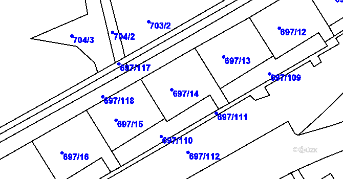 Parcela st. 697/14 v KÚ Mojžíř, Katastrální mapa