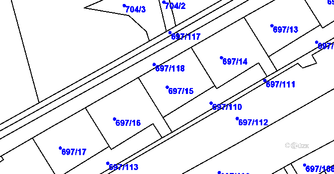 Parcela st. 697/15 v KÚ Mojžíř, Katastrální mapa