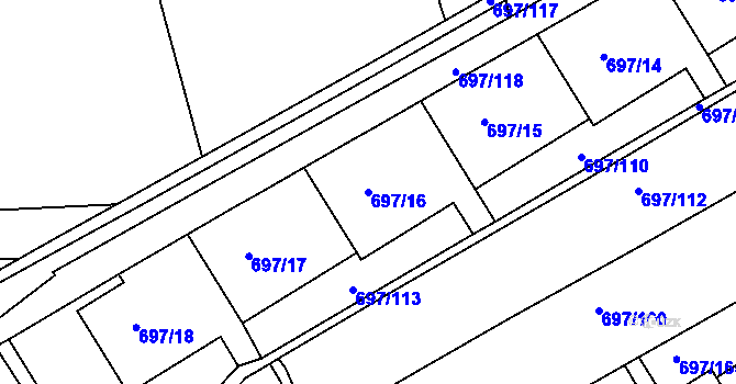 Parcela st. 697/16 v KÚ Mojžíř, Katastrální mapa