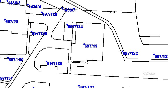 Parcela st. 697/19 v KÚ Mojžíř, Katastrální mapa