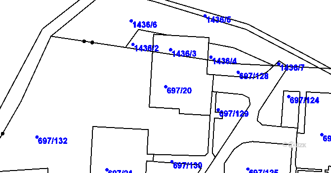 Parcela st. 697/20 v KÚ Mojžíř, Katastrální mapa