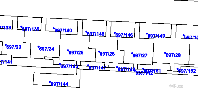 Parcela st. 697/26 v KÚ Mojžíř, Katastrální mapa
