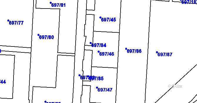 Parcela st. 697/46 v KÚ Mojžíř, Katastrální mapa