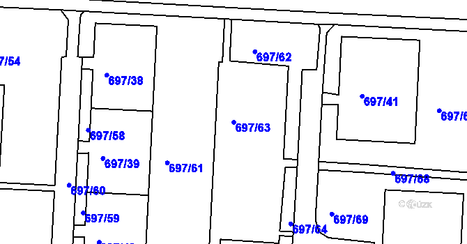 Parcela st. 697/63 v KÚ Mojžíř, Katastrální mapa