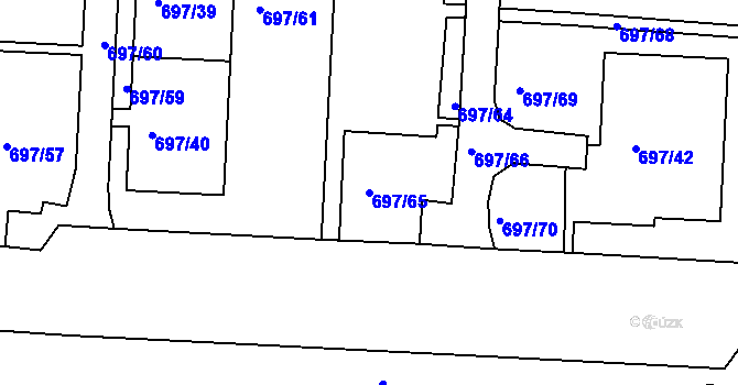 Parcela st. 697/65 v KÚ Mojžíř, Katastrální mapa