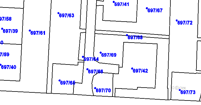 Parcela st. 697/69 v KÚ Mojžíř, Katastrální mapa