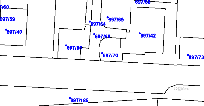 Parcela st. 697/70 v KÚ Mojžíř, Katastrální mapa
