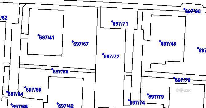 Parcela st. 697/72 v KÚ Mojžíř, Katastrální mapa