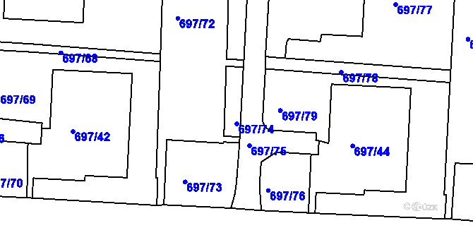 Parcela st. 697/74 v KÚ Mojžíř, Katastrální mapa