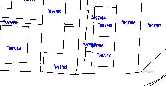 Parcela st. 697/83 v KÚ Mojžíř, Katastrální mapa