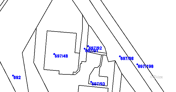 Parcela st. 697/92 v KÚ Mojžíř, Katastrální mapa