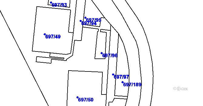 Parcela st. 697/96 v KÚ Mojžíř, Katastrální mapa
