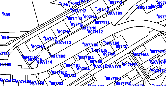 Parcela st. 697/100 v KÚ Mojžíř, Katastrální mapa
