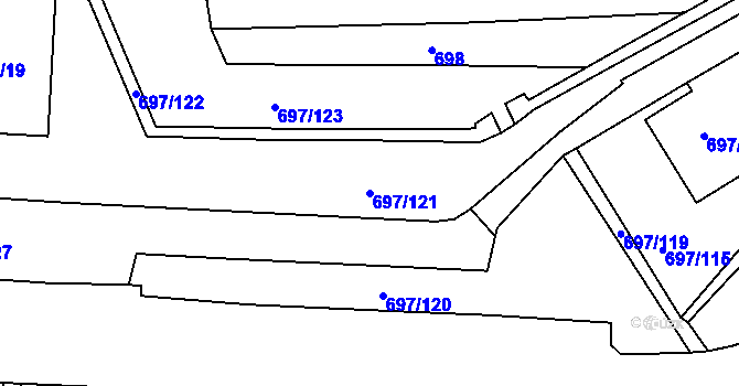 Parcela st. 697/121 v KÚ Mojžíř, Katastrální mapa