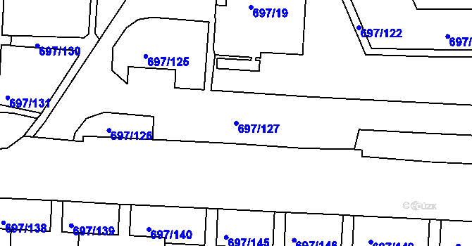 Parcela st. 697/127 v KÚ Mojžíř, Katastrální mapa