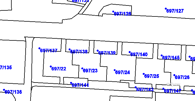 Parcela st. 697/139 v KÚ Mojžíř, Katastrální mapa