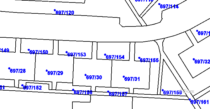 Parcela st. 697/154 v KÚ Mojžíř, Katastrální mapa