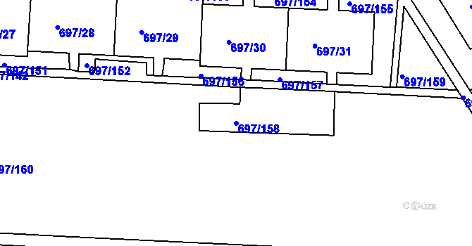 Parcela st. 697/158 v KÚ Mojžíř, Katastrální mapa