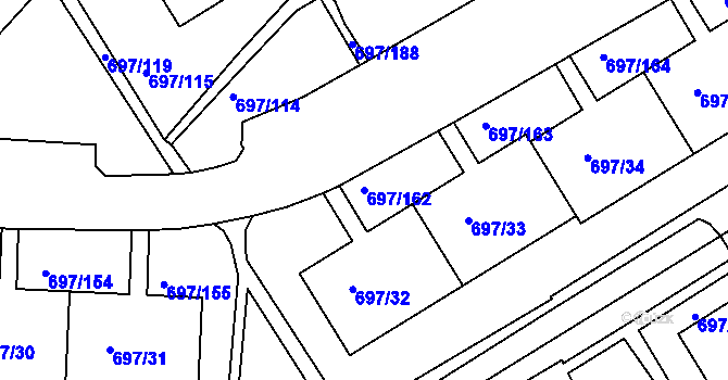 Parcela st. 697/162 v KÚ Mojžíř, Katastrální mapa