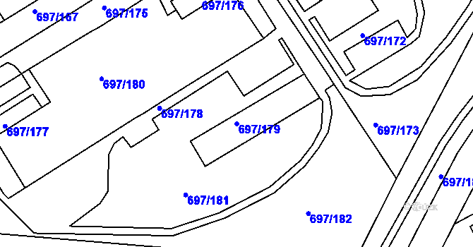 Parcela st. 697/179 v KÚ Mojžíř, Katastrální mapa