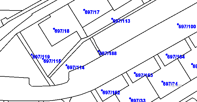 Parcela st. 697/188 v KÚ Mojžíř, Katastrální mapa