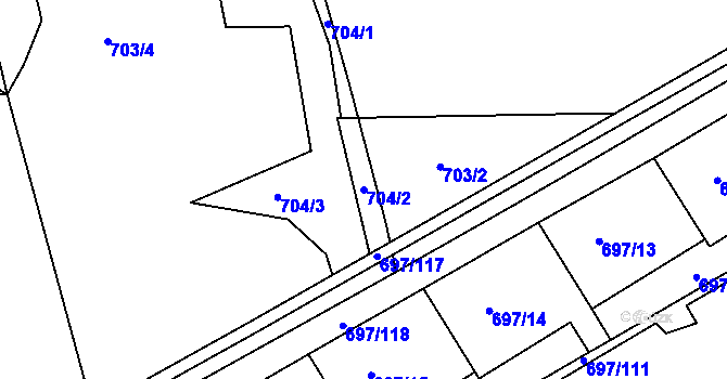 Parcela st. 704/2 v KÚ Mojžíř, Katastrální mapa