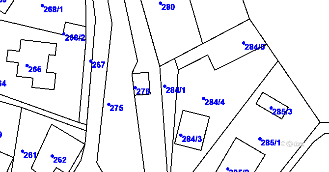 Parcela st. 284/1 v KÚ Mojžíř, Katastrální mapa