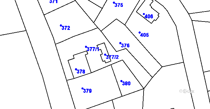 Parcela st. 377/2 v KÚ Mojžíř, Katastrální mapa