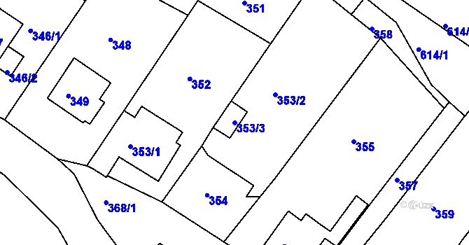 Parcela st. 353/3 v KÚ Mojžíř, Katastrální mapa