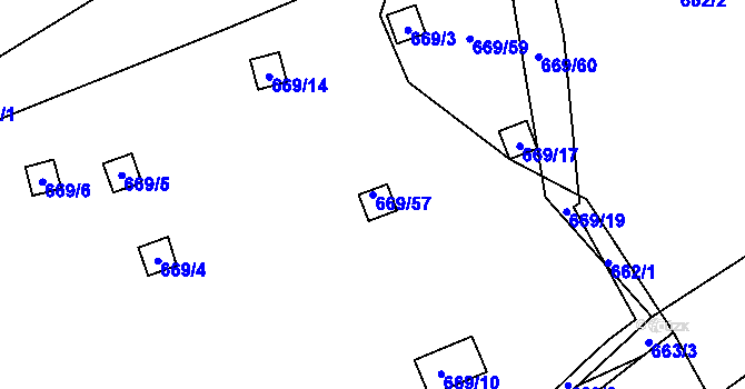Parcela st. 669/57 v KÚ Mojžíř, Katastrální mapa