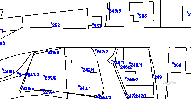 Parcela st. 242/2 v KÚ Mojžíř, Katastrální mapa